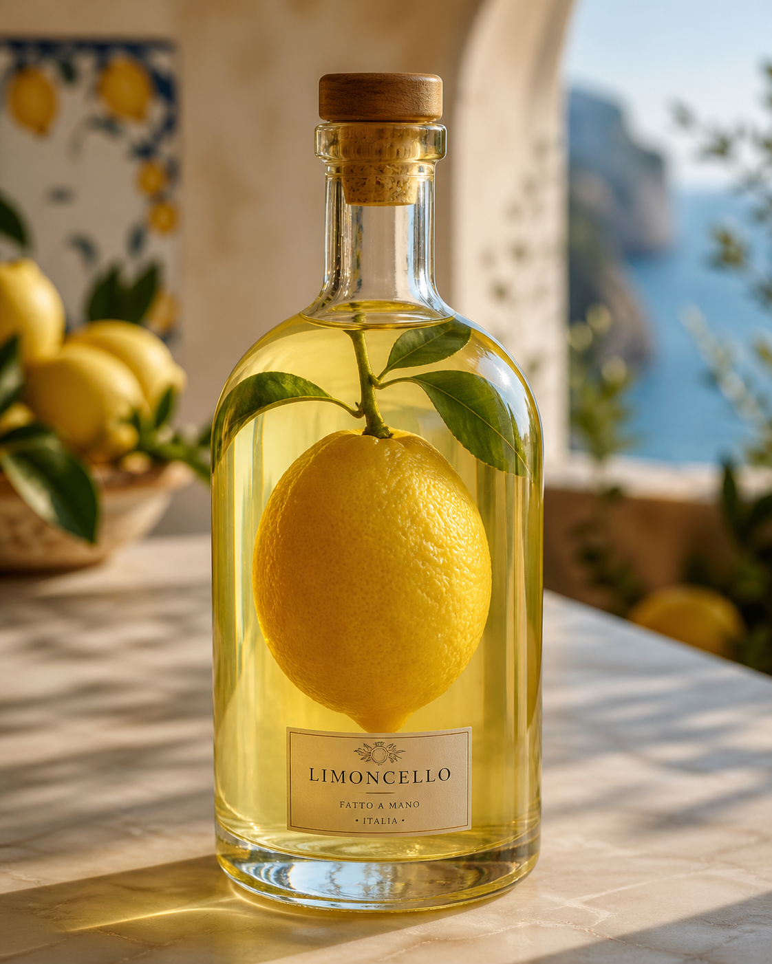 Dentro Limoncello fles met echte citroen in het glas